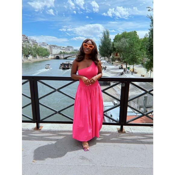 DEREK LAM COLLECTIVE Pink One-Shoulder Drop Waist Bubble Hemline Dress Size XS - Picture 13 of 14